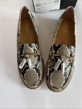 Talbots Ivory and Black Snake-Print Tassel Loafers